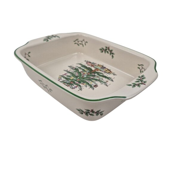 Spode Christmas Tree Rectangular Handled Dish S3324-A10 NIB 12 x 9.5 in Holiday - Picture 3 of 10